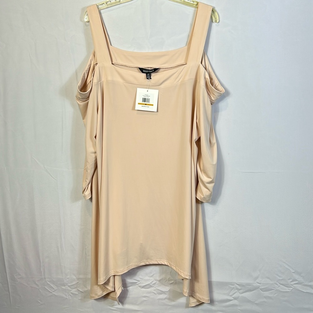 Ellen Tracy Cold Shoulder Tunic Top Size 3X Long on each sides Pale Peach New